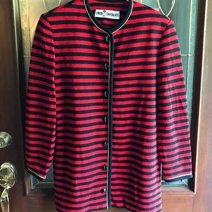 VTG 90s Boxy Oversized Shoulder Pad Striped Cardigan Blazer Sweater Size Large